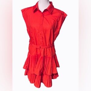 NWT Current Air Ruffle Dress Red-Orange Sleeveless Shirt Summer AVARA Designer